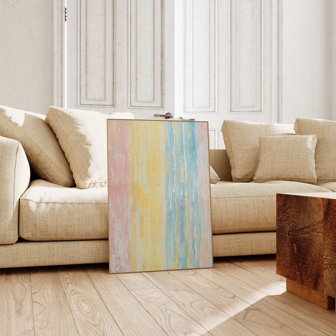 Colourful Rainbow Stream Wall Art,living room,timber border