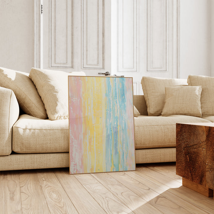 Colourful Rainbow Stream Wall Art,living room,timber border