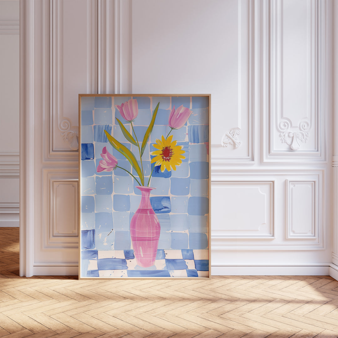 Pink and Blue Wall Art,gallery wall,living room,timber border