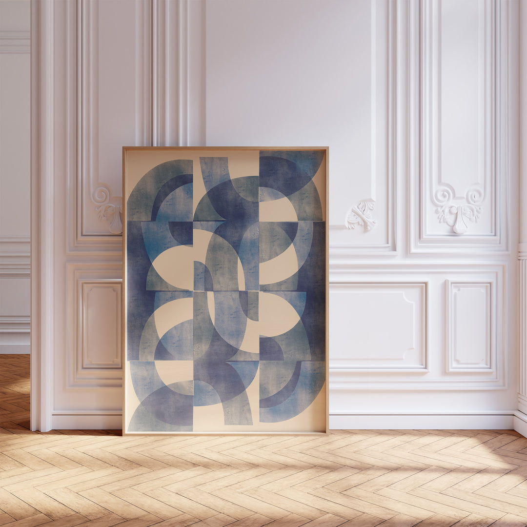 Blue Geometry by Maison Bootsy,hall way,gallery wall,timber border