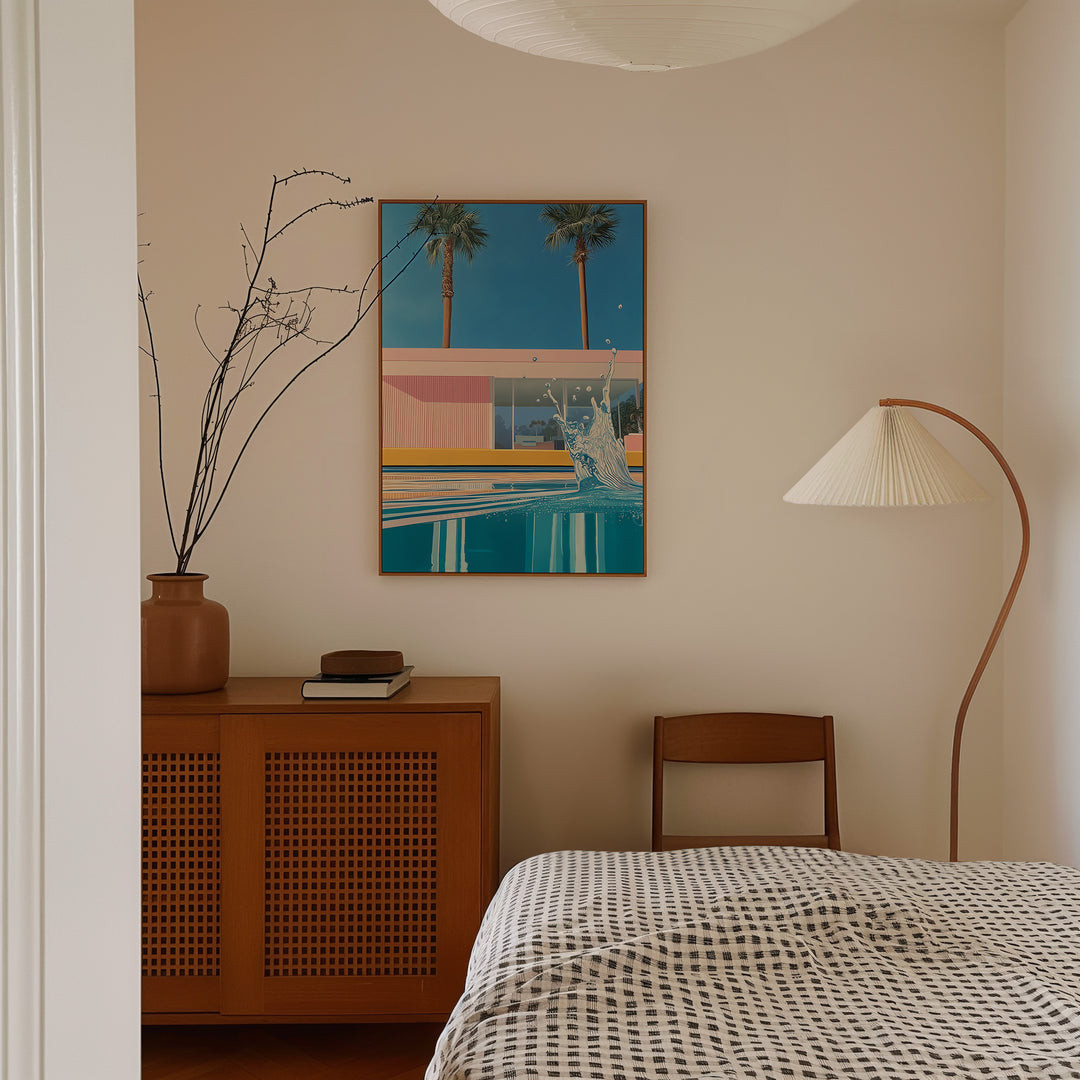 Retro House Palm Springs Splash Illustration,bedroom,timber border