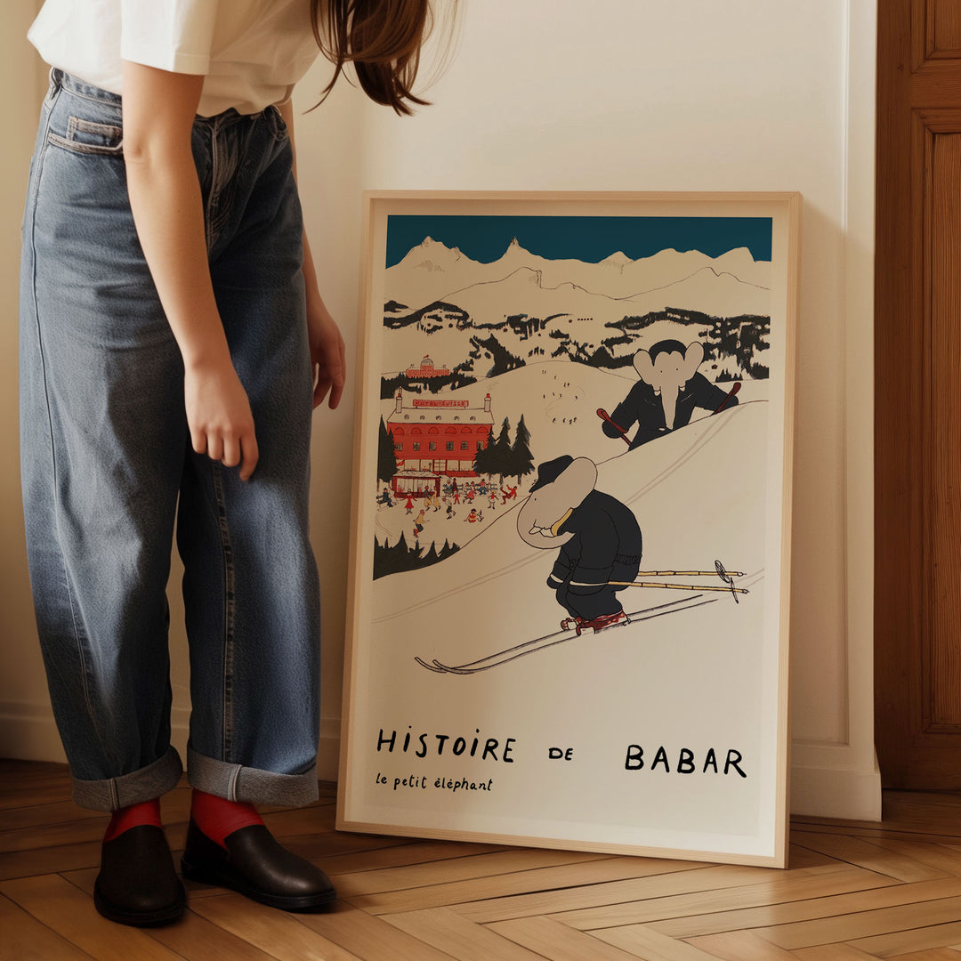 Babar goes Skiing Wall Art,hallway,gallery,timber border