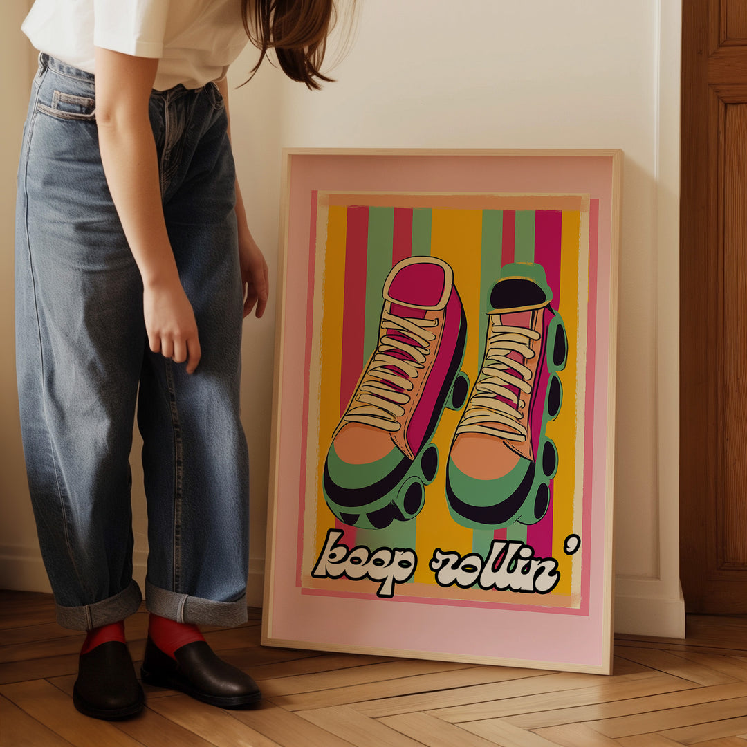 Keep Rollin Trendy Pop Wall Art,gallery wall,timber border