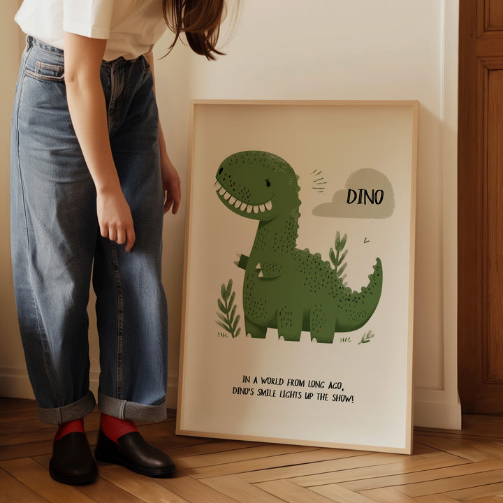 Dino Nursery Childrens Wall Print,poster,bedroom,timber border