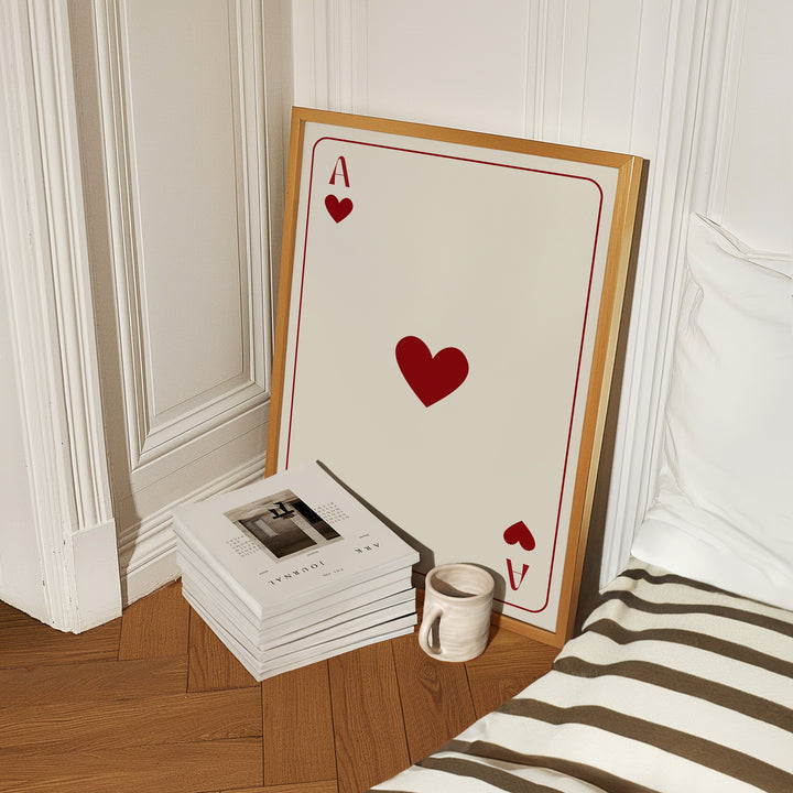 Red Ace of Hearts Print,gallery wall,livingroom,timber border