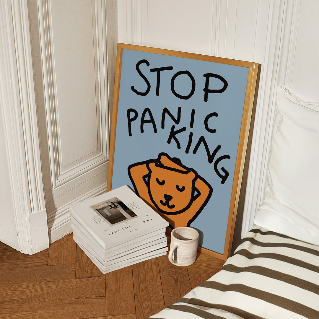 Stop Panicking Bear Wall Art Print,bedroom,timber border