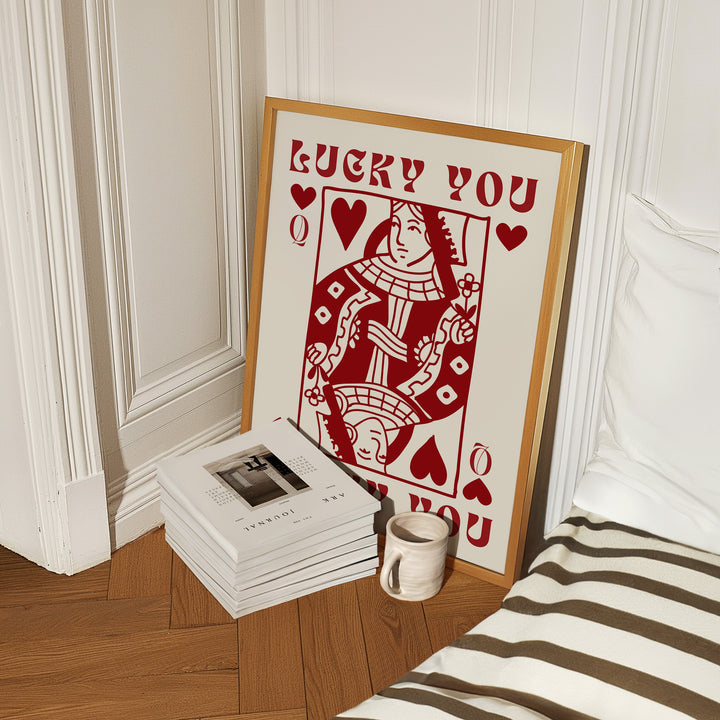 Lucky You Queen of Hearts Wall Print,livingroom,timber border