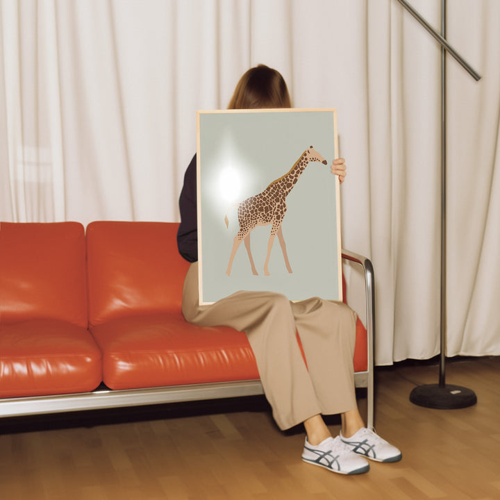 Blue Giraffe Illustration,livingroom,timber border