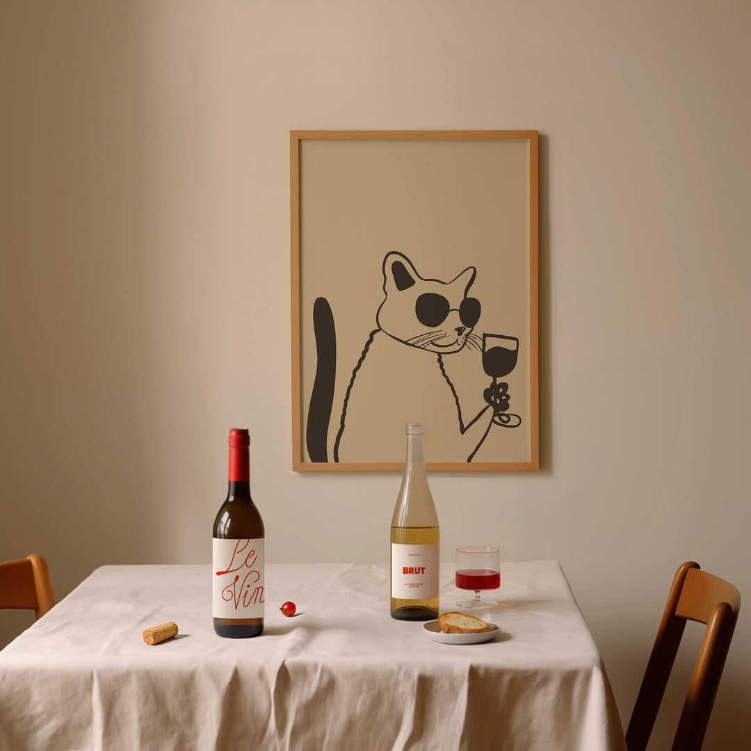 Cat Vino Wine Artwork,diningroom,timber border