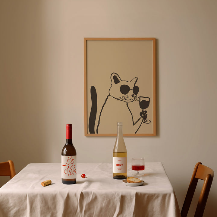 Cat Vino Wine Artwork,diningroom,timber border