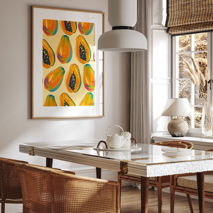 Papaya Pattern Kitchen Print,dinning room,timber border