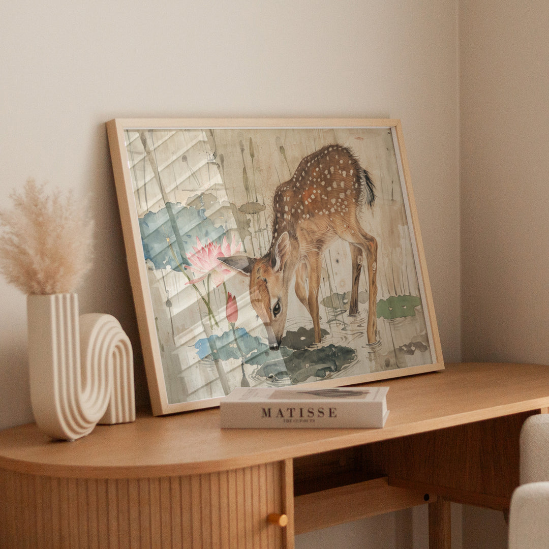 Kids Deer Nursery Print,livingroom,timber border