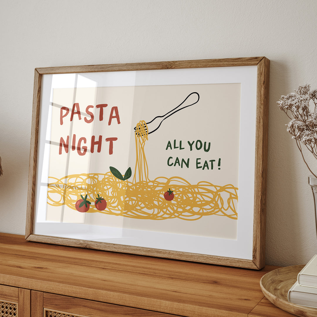 Pasta Night All You Can Eat Landscape Print,gallery,timber border