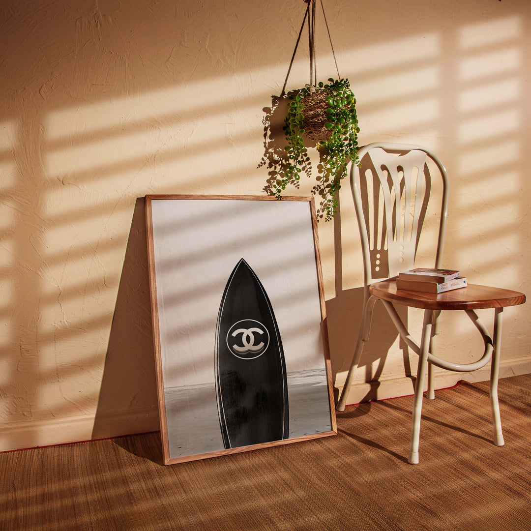 Chanel Surfboard Beach Photograph Print,bedroom,timber border