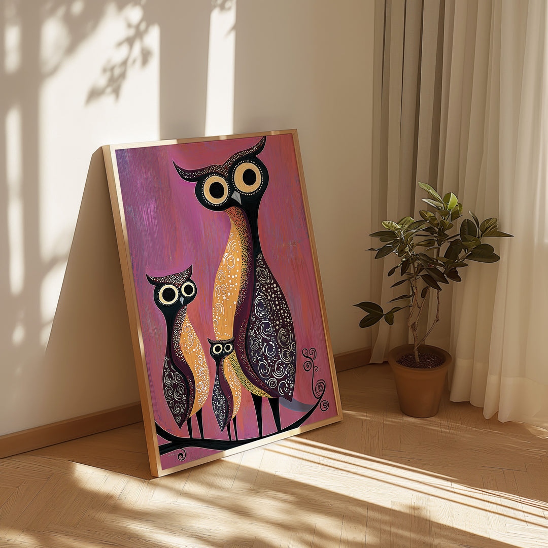 Owl Oil Illustration Kids Prints,gallery wall,timber border