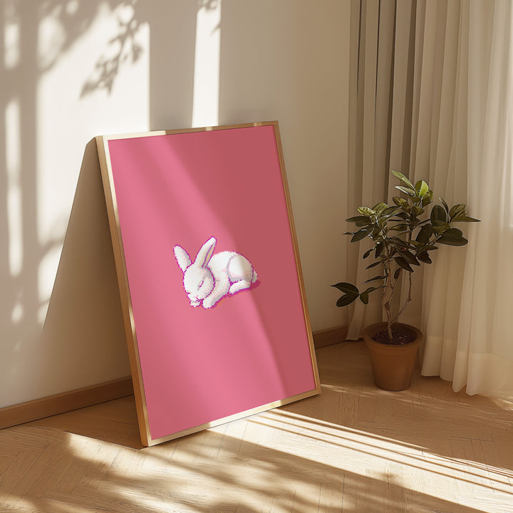 Pixel Bunny Sleeping Kids Print.gallery wall,living room,timber border