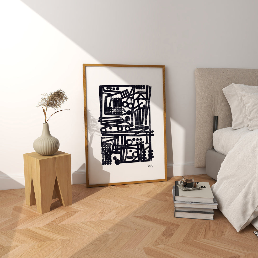 Crammed Maze Abstract Portrait Print by Maison ,bedroom,tiber border