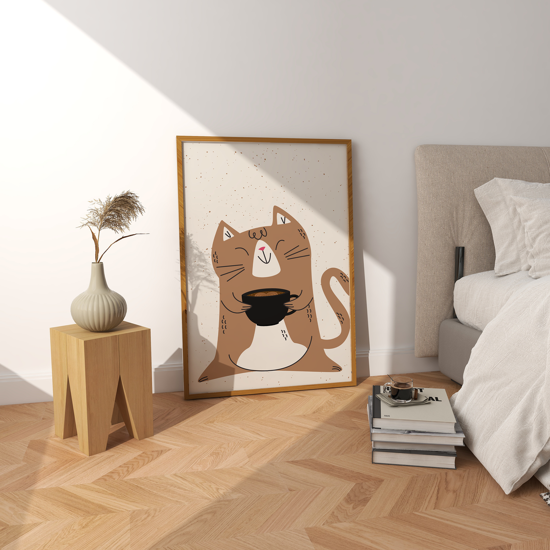 Coffee Cat Lover Wall Art,bedroom,timber border