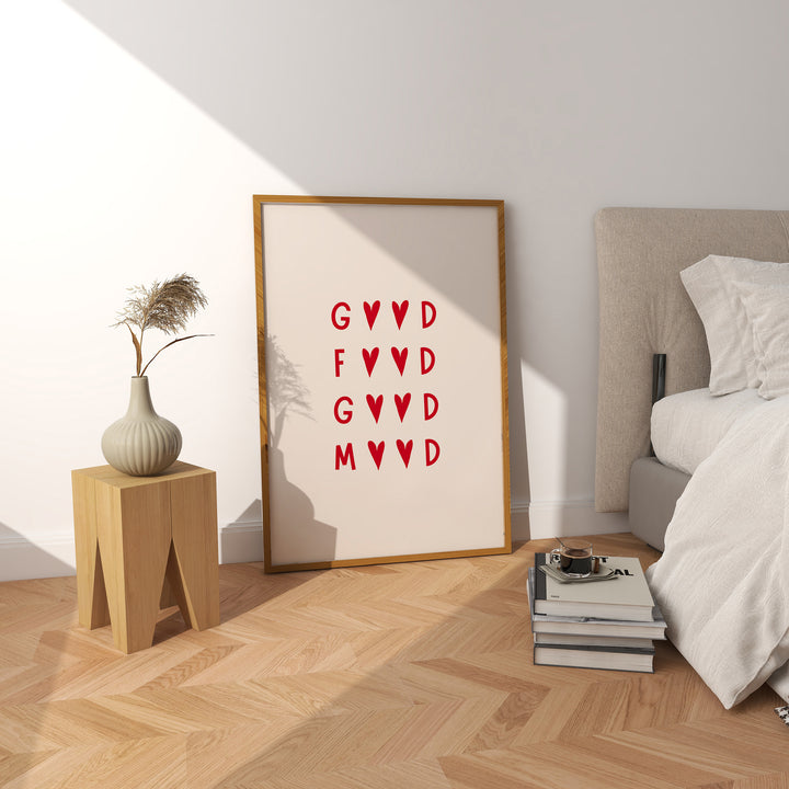 Good Food Good Mood Heart Print,fun,gallery wall,bedroom,timber border