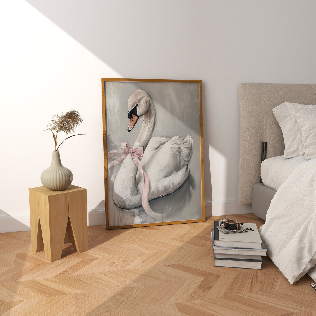 Elegant Swan Kids Oil Painting Illustration,bedroom,timber border