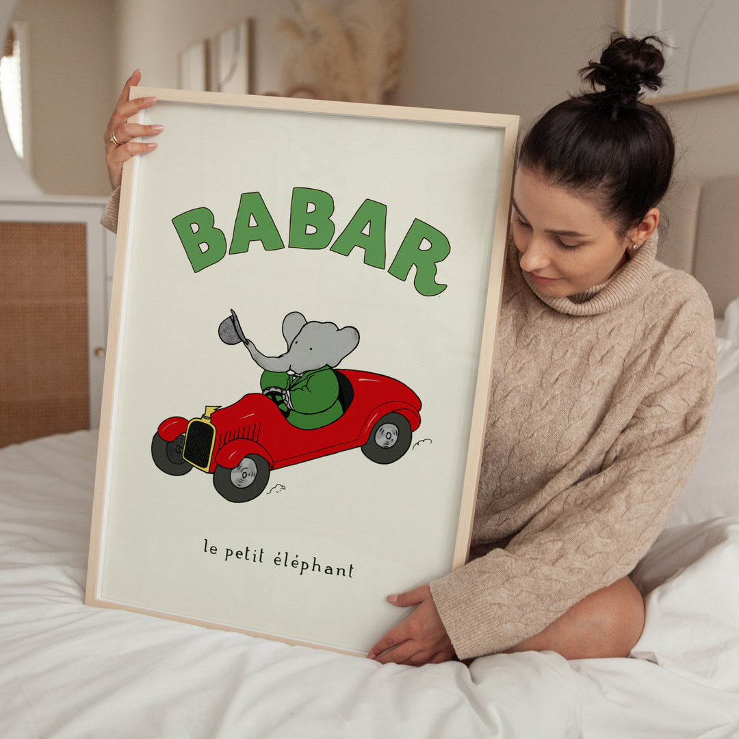 Babar Green Le Petit Elephant Nursery Print,bedroom,timber border