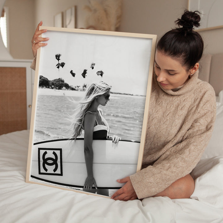 Surfer Chanel Girl Beach Photograph Wall Art,gallery wall,timber border