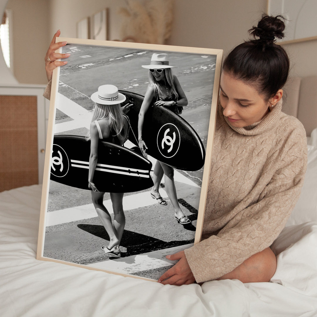 Chanel Surfer Girls Crossing Street Photograph,livingroom,timber border