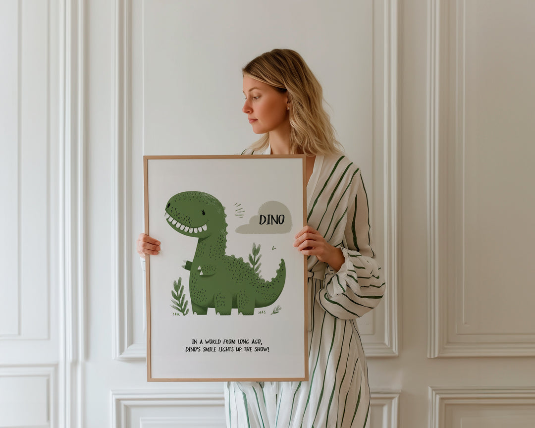 Dino Nursery Childrens Wall Print,poster,gallery,timber border