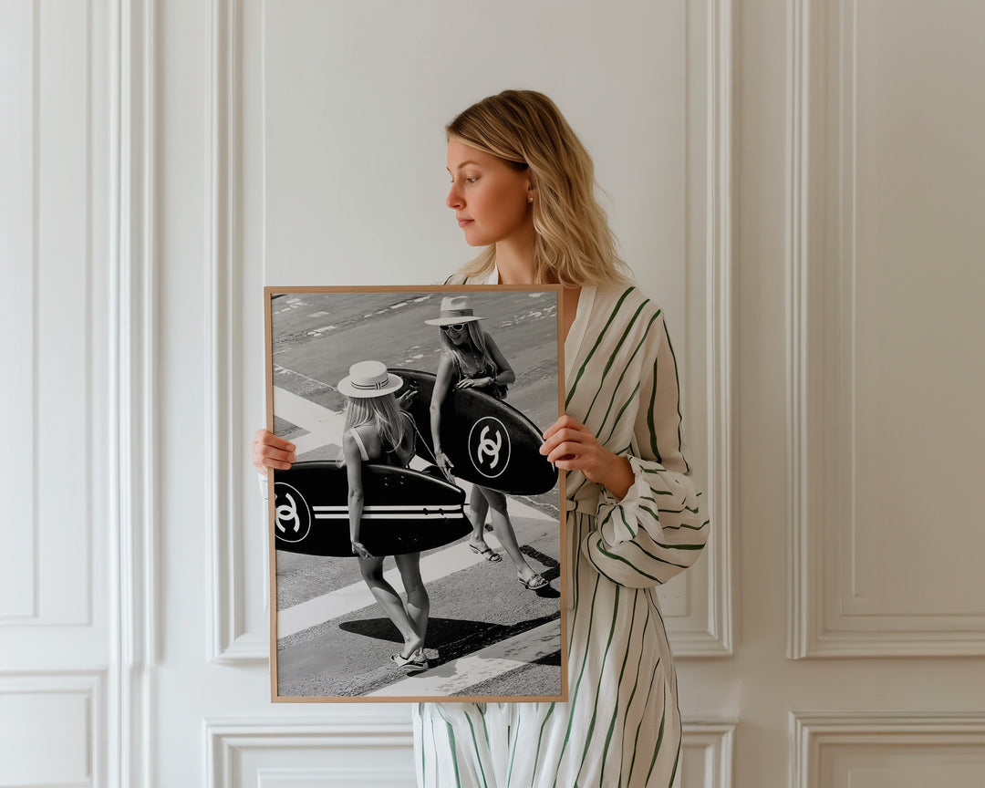 Chanel Surfer Girls Crossing Street Photograph,livingroom,timber border