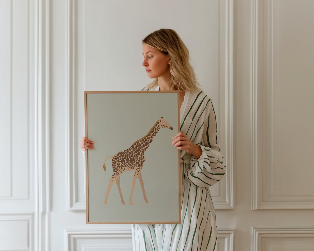 Blue Giraffe Illustration,livingroom,hallway,timber border