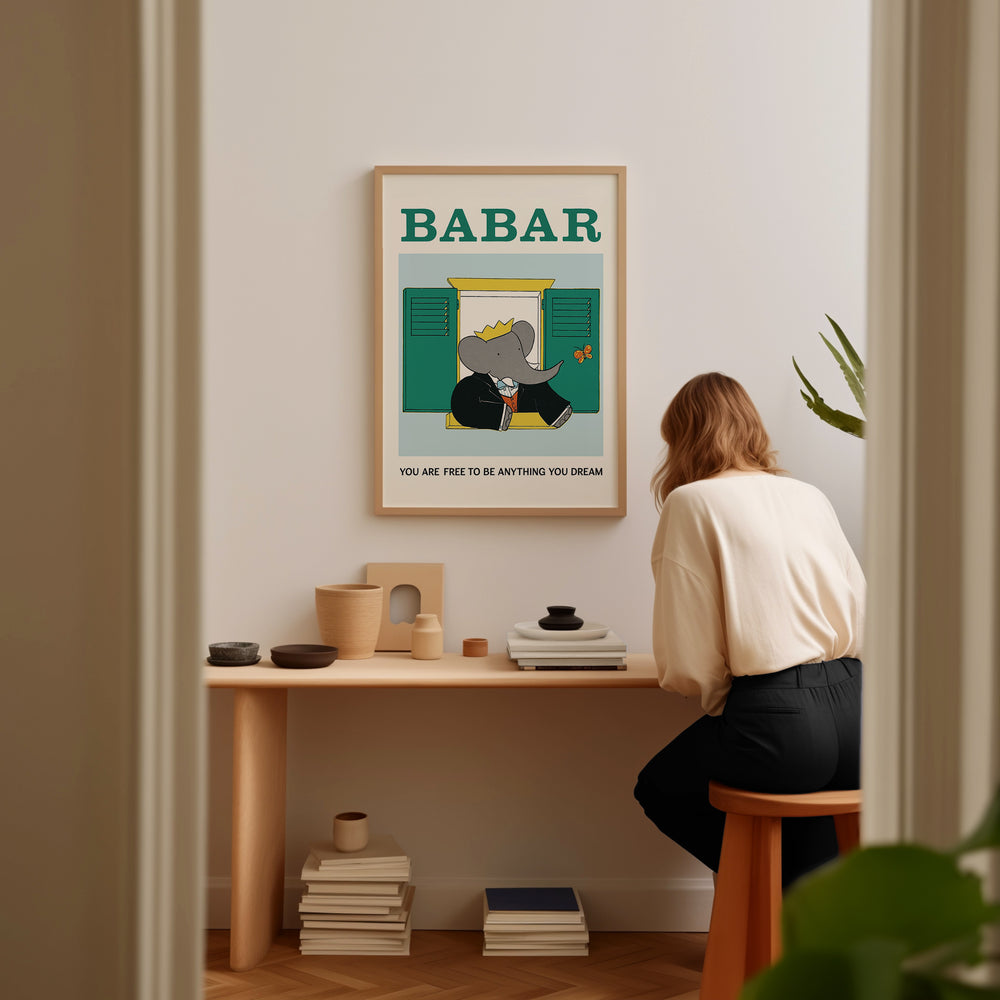 Babar Free to be Anything Kids Print,house,room,study,timber border