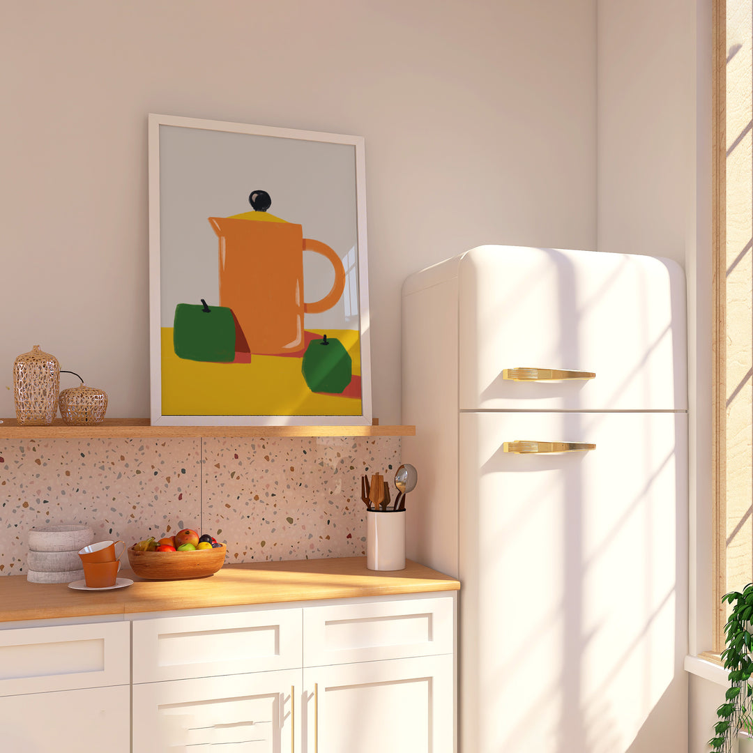 Apples and Orange Kitchen Jug Print,diningroom,kitchen,timber border