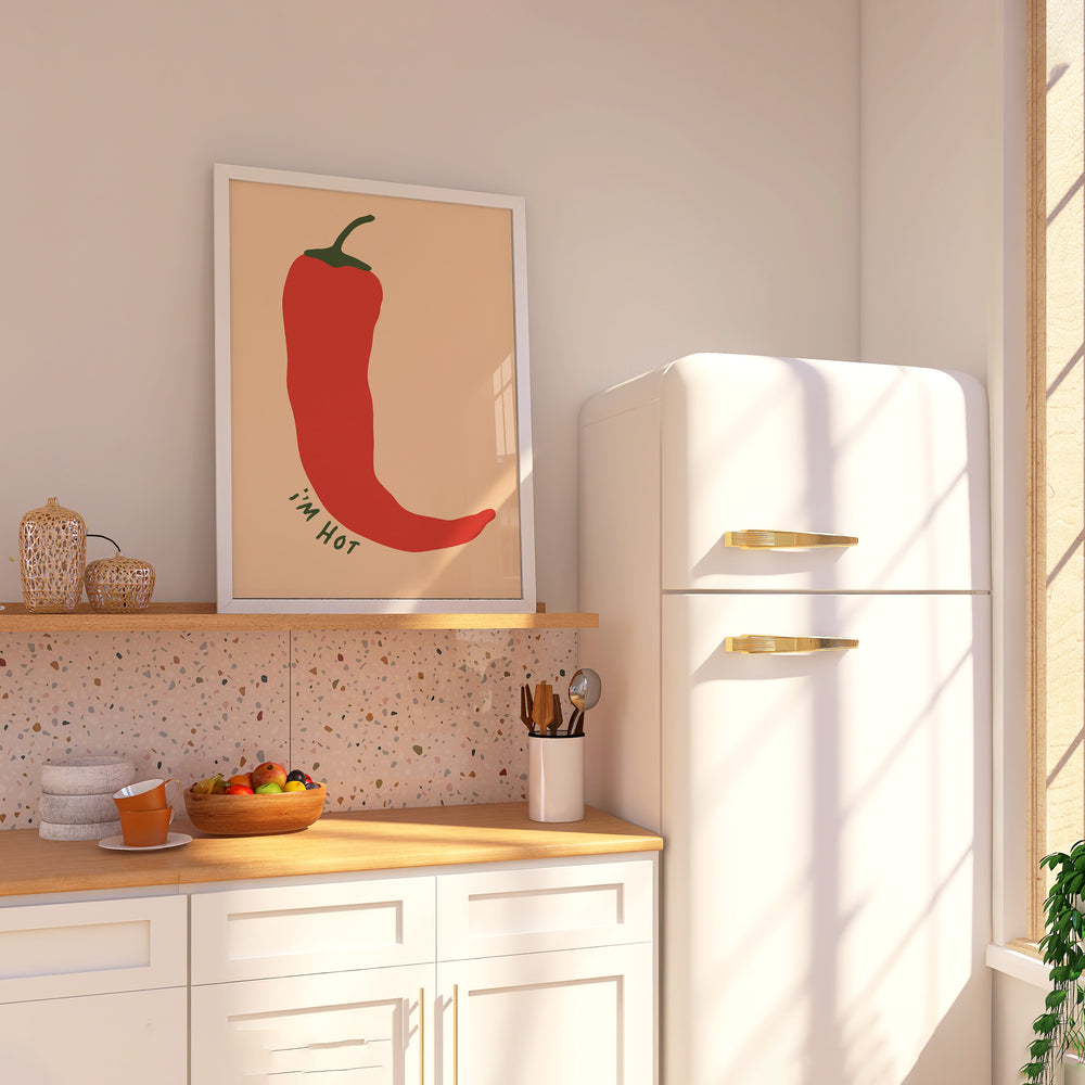 Chilli I am Hot Kitchen Print by Lucia Sankovic,kitchen,dining room,timber border