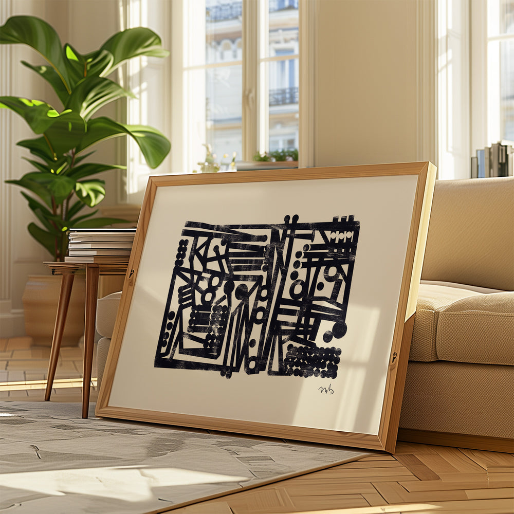 Crammed Maze Abstract Landscape Print by Maiso,living room,timber border