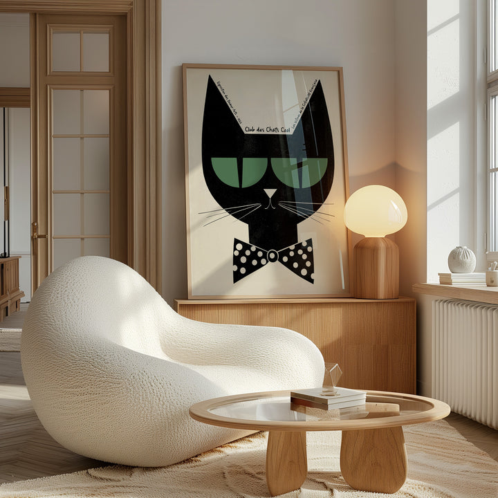 Club Des Chats Cool French Vintage Print,livingroom,timber border