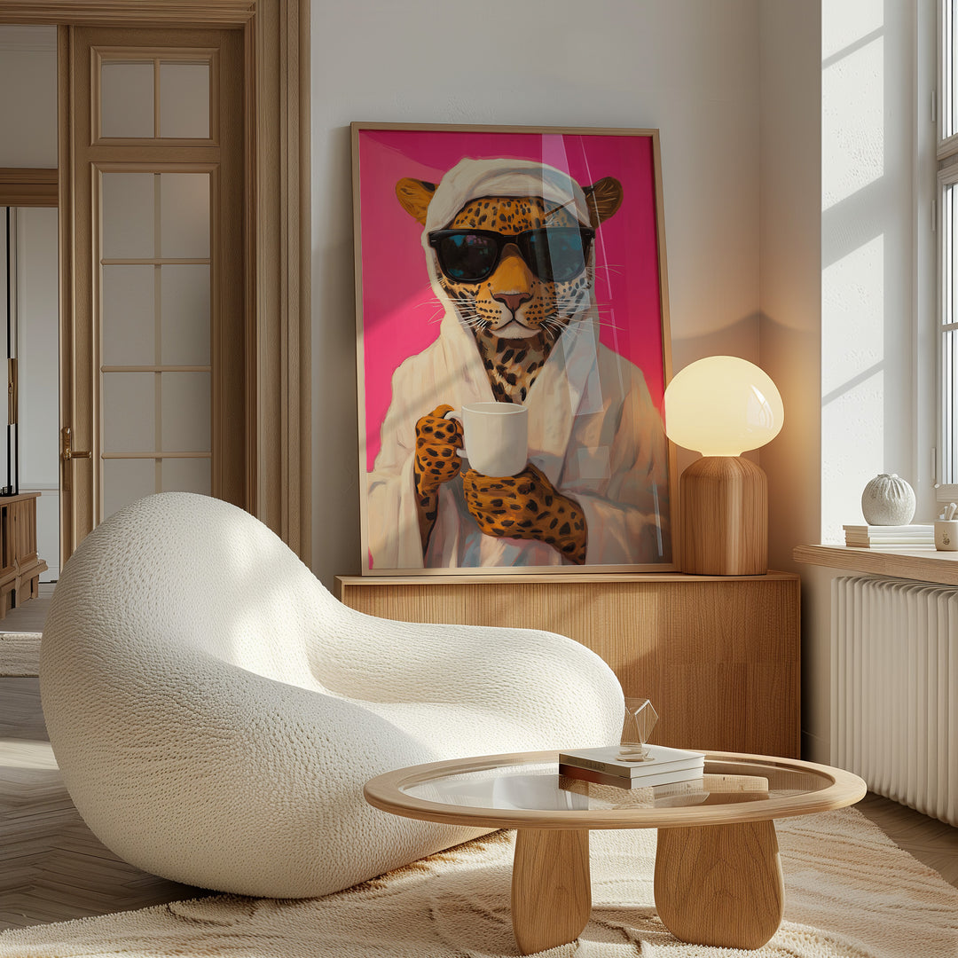 Leopard Coffee Vibe Art,living room,timber border