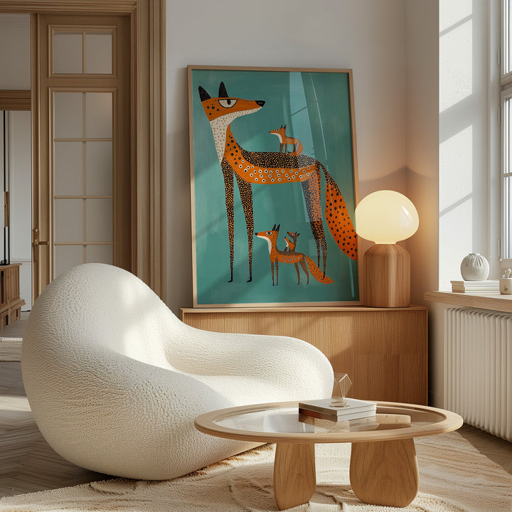 Fox Family Kids Art Print,gallery wall,livingroom,timber border