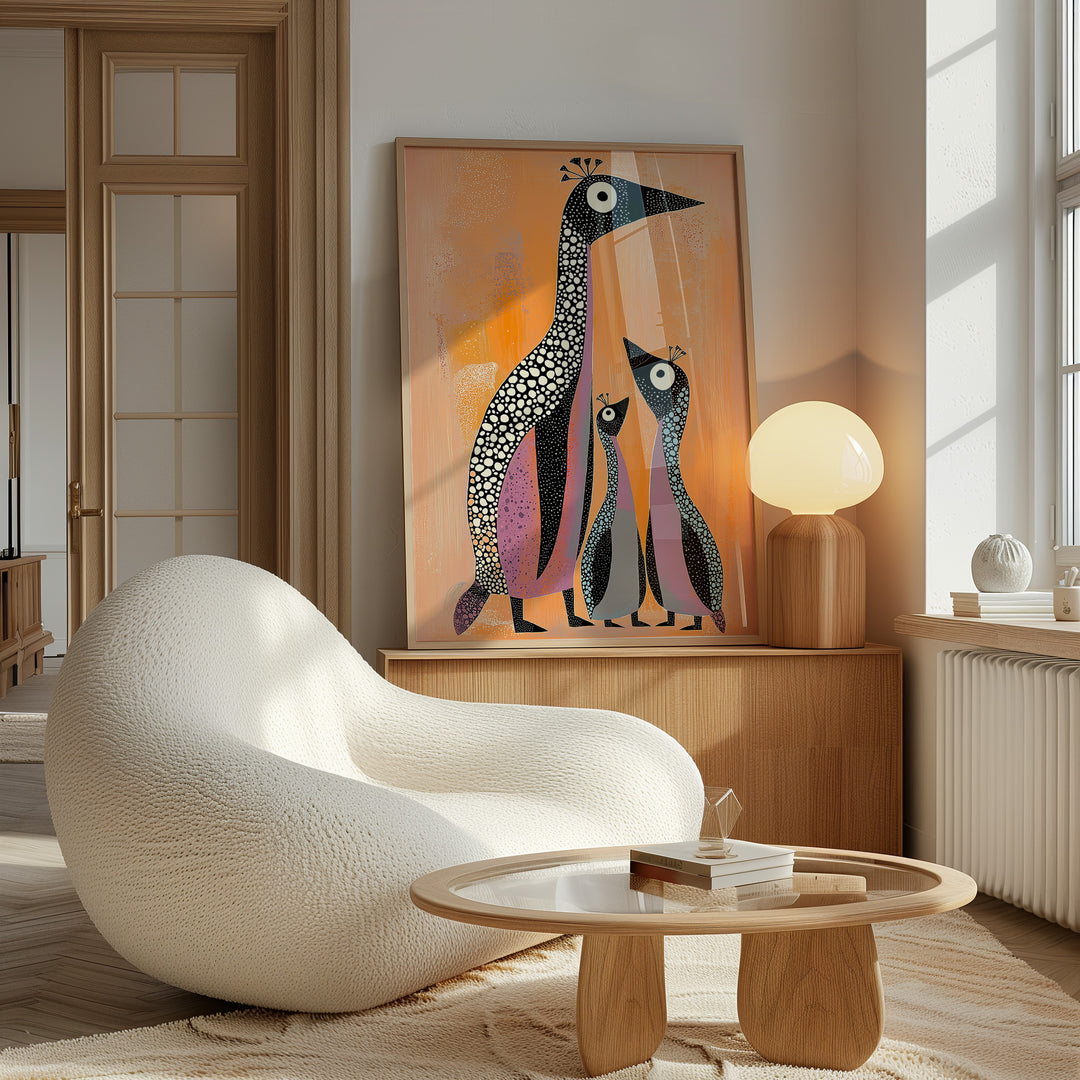 Penguin Paradise Kids Wall Art,livingroom,timber border