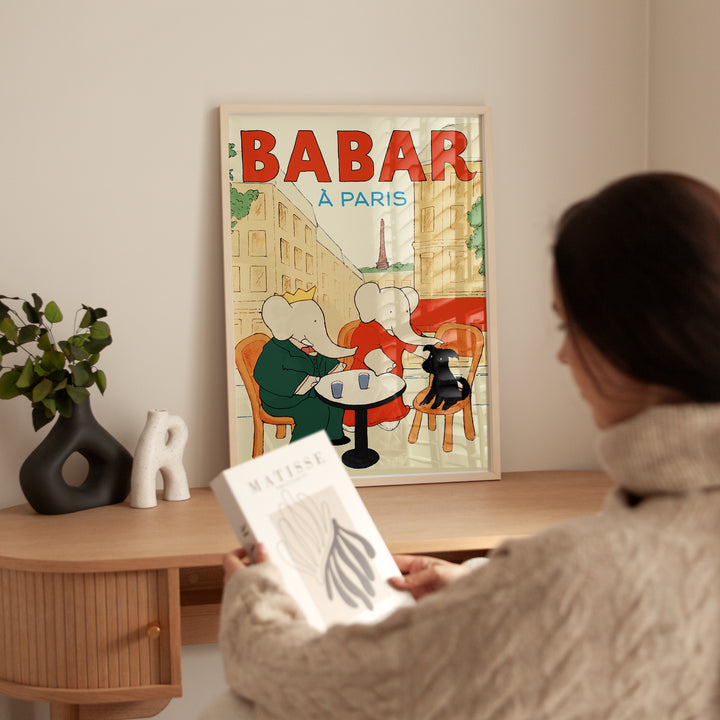 Babar in Paris,living room,study,timber border