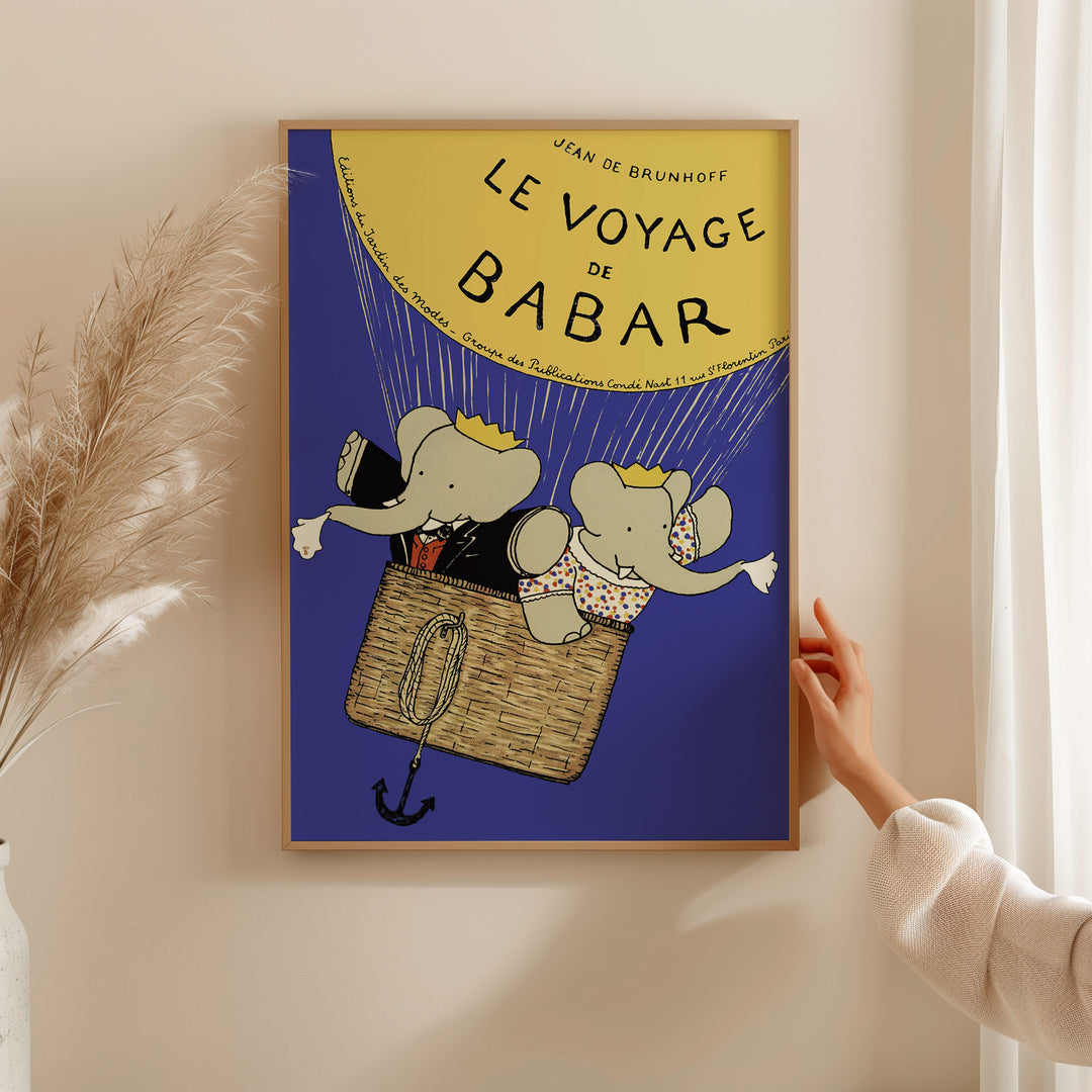 Babar Le Voyage Air Balloon Print,Gallery,timber border