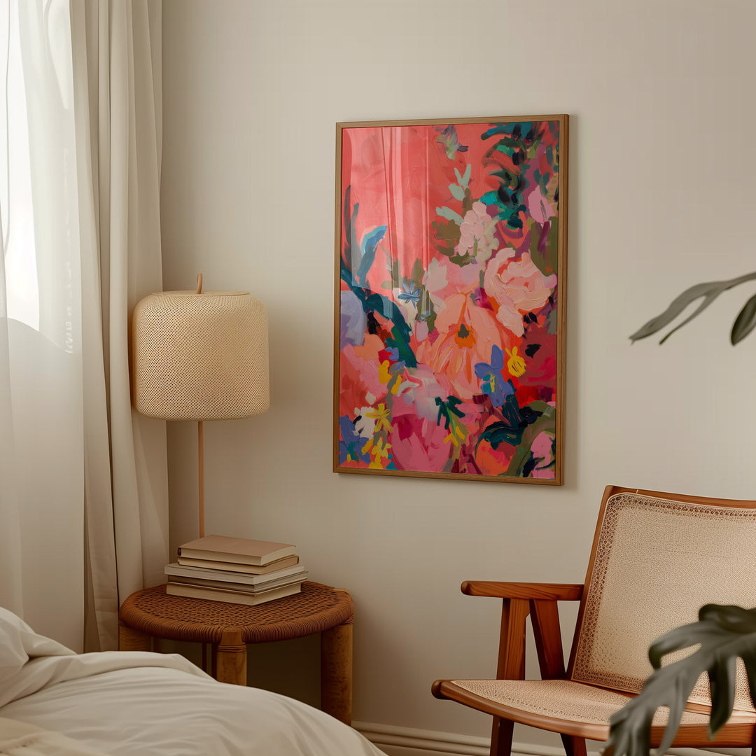 Abstract Flower Oil Art Illustration.living room,gallery wall,bed room,timber border