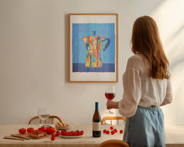 Italian Coffee Pot by Julia Ockert,kitchen,timber border
