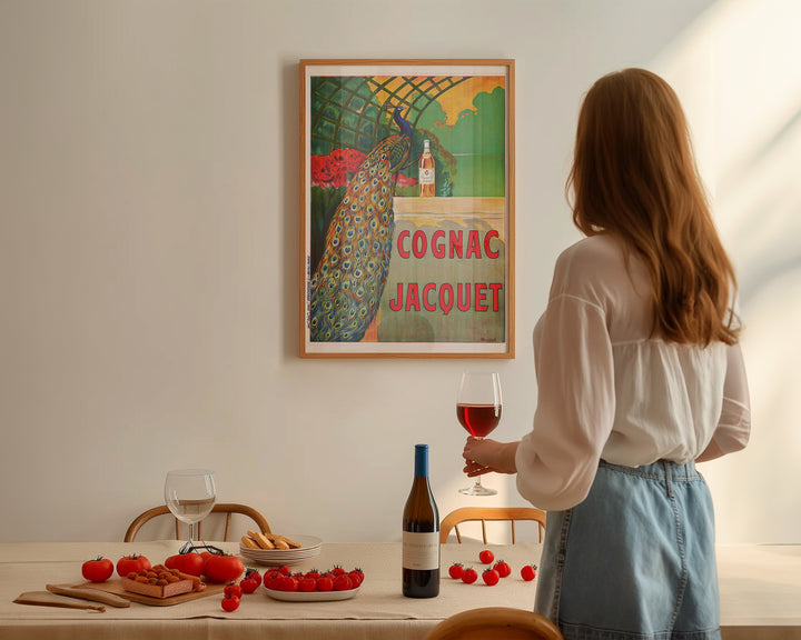 Cognac Jacquet Peacock Vintage Advertising Print ,diningroom,timber border