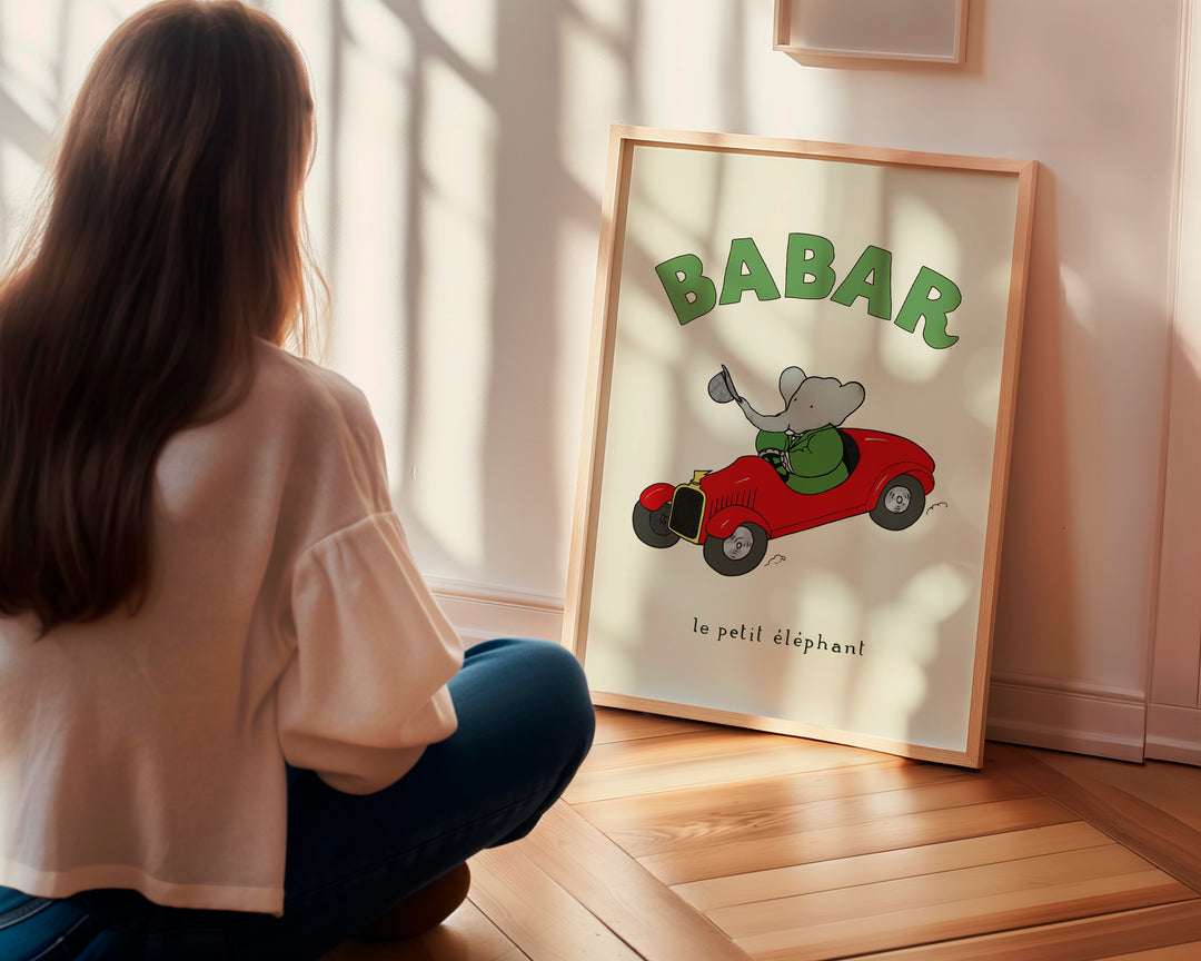 Babar Green Le Petit Elephant Nursery Print,fun,poster,hallway,imber border