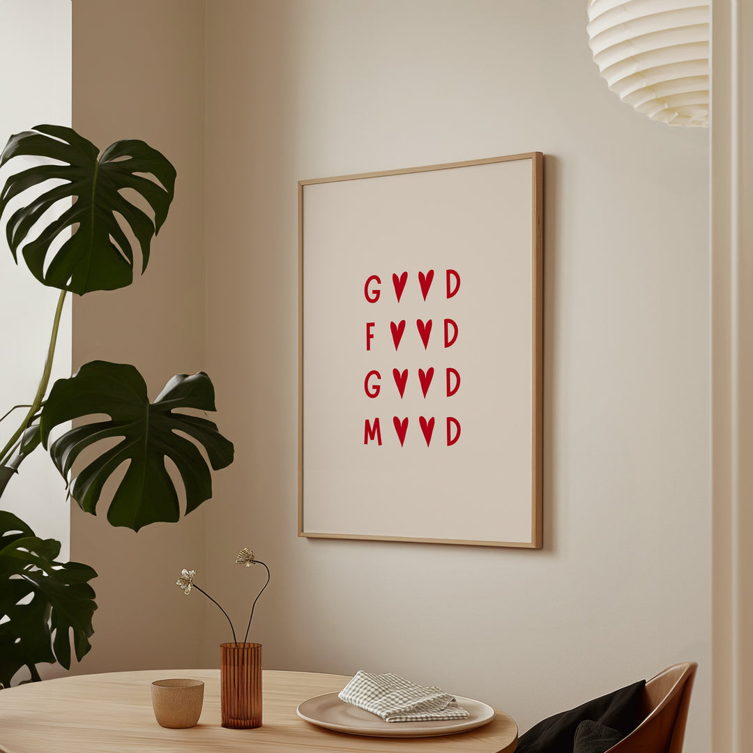 Good Food Good Mood Heart Print,fun,gallery diningroom,timber border