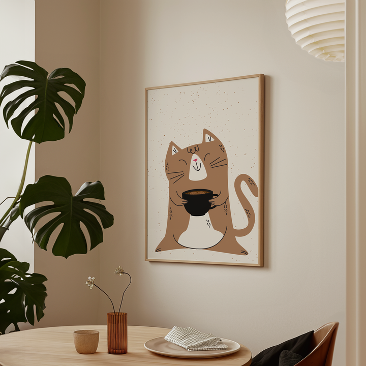 Coffee Cat Lover Wall Art,gallery wall,,dining room,timber border