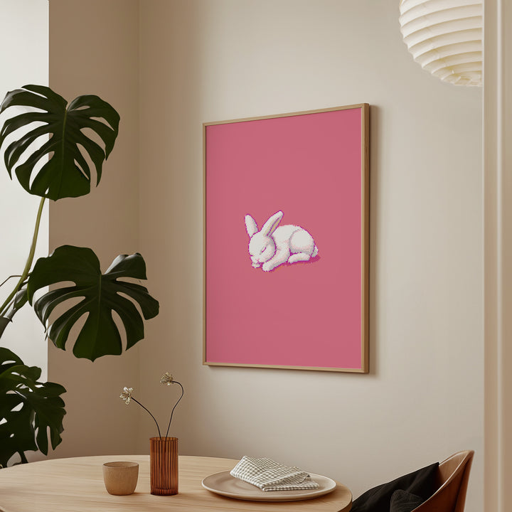 Pixel Bunny Sleeping Kids Print.gallery wall,dining room,timber border