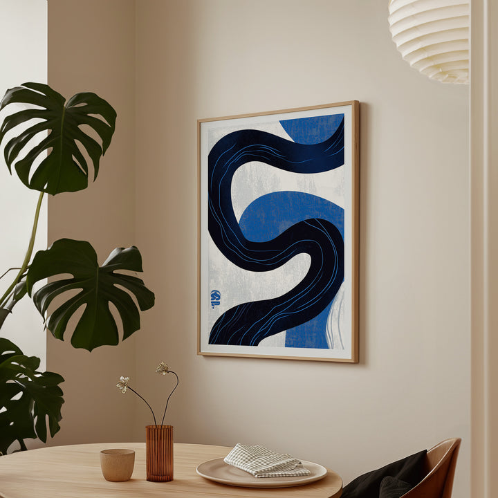 Vertical Wave Abstract Japanese Wall Art ,livingroom.timber border