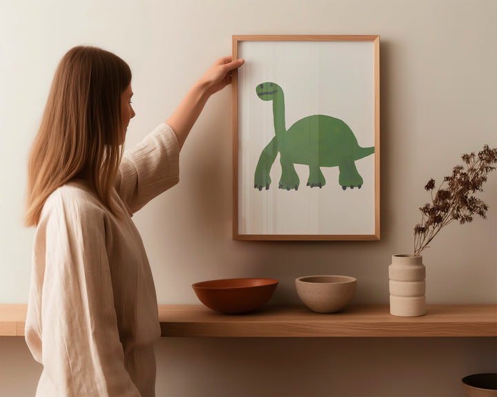 Green Dinosaur Childrens Painting Wall Art,livingroom,gallery wall,timber border