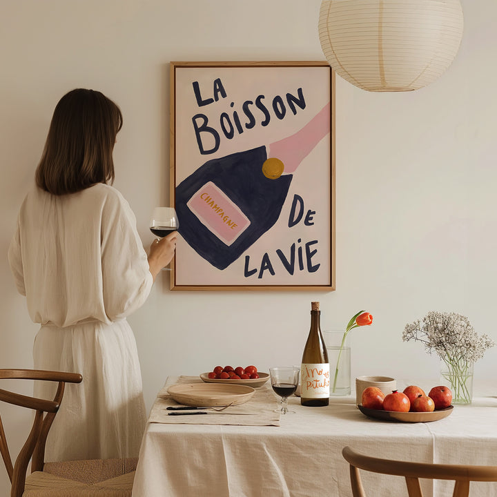 La Boisson De La Vie Champagne Print,dinning room,gallery wall,timber border